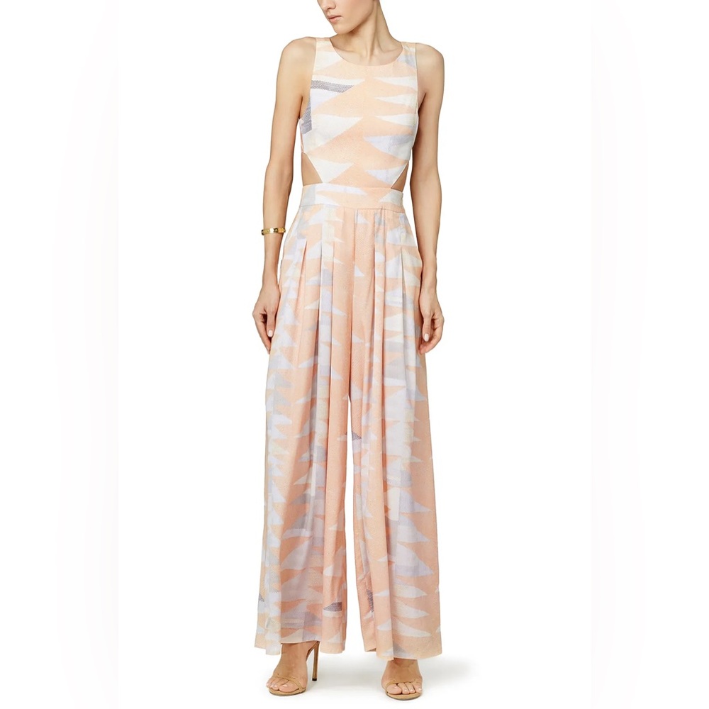 Mara Hoffman‎ Women's Peach Loom Jumpsuit Cutout Wide Leg Printed- Size 0